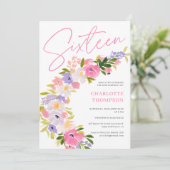 Elegant pastel bloemenfotoscript Sweet 16 Kaart (Staand voorkant)
