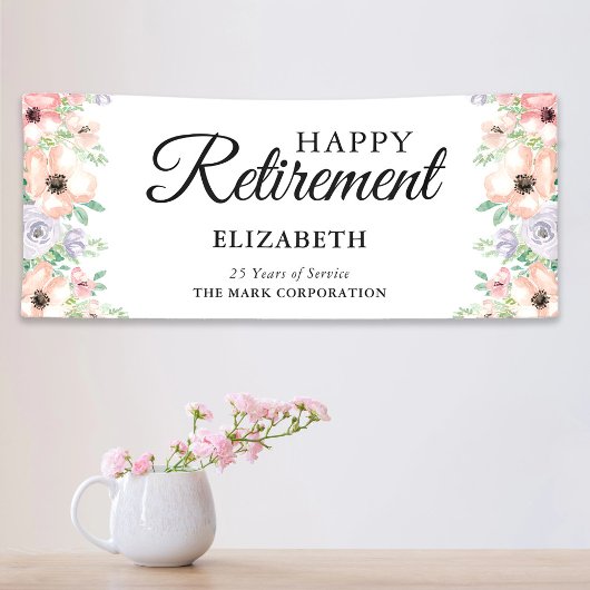 Elegant Pastel Bloemige Pensioenfeest Spandoek