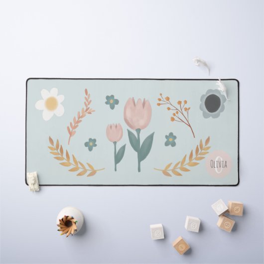 Elegant pastel bloemmotief modern monogram bureaumat (Kindertafel)