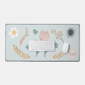 Elegant pastel bloemmotief modern monogram bureaumat (Keyboard & Muis)