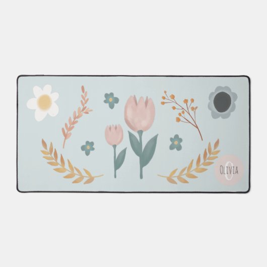 Elegant pastel bloemmotief modern monogram bureaumat (Voorkant)