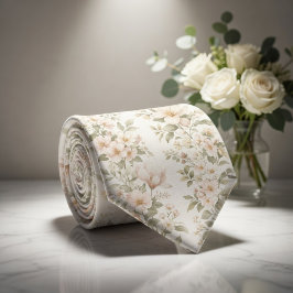 Elegant Pastel Bloemmotief op Zachte Wit Stropdas