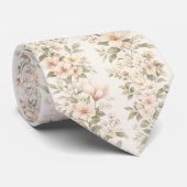 Elegant Pastel Bloemmotief op Zachte Wit Stropdas (Opgerold)