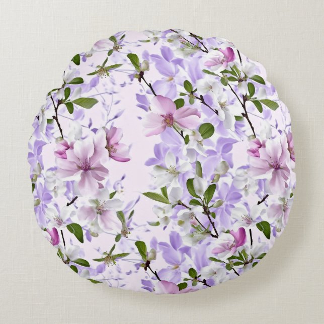 Elegant Pastel Blossom  Rond Kussen (Voorkant)