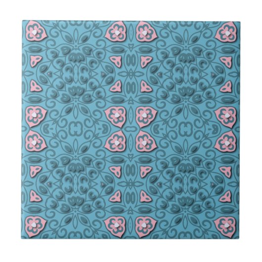 Elegant Pastel Blue en Pink Modern Damask Patroon Tegeltje (Voorkant)