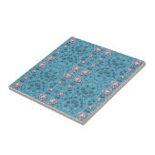 Elegant Pastel Blue en Pink Modern Damask Patroon Tegeltje (Zijkant)