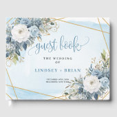 Elegant Pastel Blue Floral Gold Wedding Guest Book Gastenboek (Voorkant)