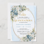 Elegant Pastel Blue Gold Eucalyptus 15th Birthday  Kaart (Voorkant)
