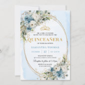 Elegant Pastel Blue Gold Eucalyptus 15th Birthday Kaart (Voorkant)