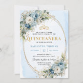 Elegant Pastel Blue Gold Eucalyptus Quinceañera Kaart (Voorkant)