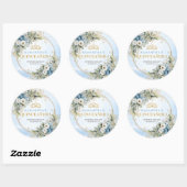 Elegant Pastel Blue Gold Eucalyptus Quinceañera   Ronde Sticker (Vel)