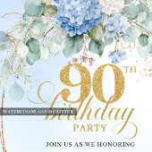 Elegant Pastel Blue Hydrangea 90th Birthday Invite Kaart