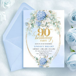 Elegant Pastel Blue Hydrangea 90th Birthday Invite Kaart