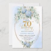 Elegant Pastel Blue Hydrangeas Gold 70th Birthday Kaart (Voorkant)