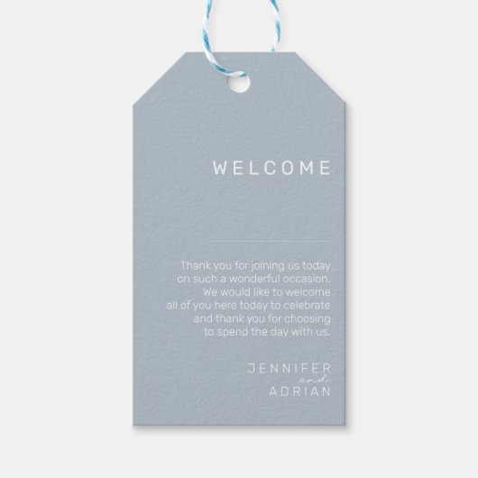 Elegant Pastel Blue Minimal Weddenschap Welkom Cadeaulabel (Voorkant)