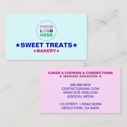 Elegant Pastel Blue & Pink Color | Bakery Logo Visitekaartje (Voorkant / Achterkant)