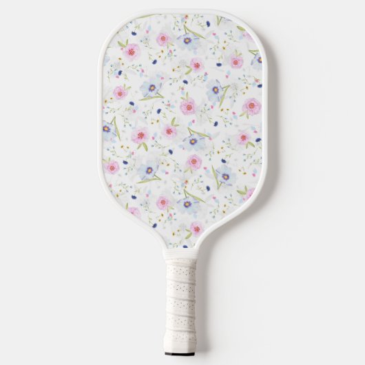 Elegant Pastel Blue Pink Flowers Personeelsformati Pickleball Paddle (Achterkant)