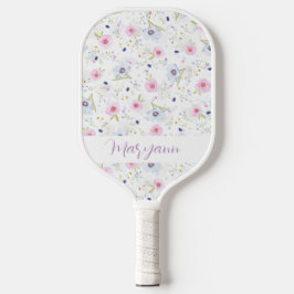 Elegant Pastel Blue Pink Flowers Personeelsformati Pickleball Paddle