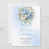 Elegant Pastel Blue White Peony Gold Wedding Invit Kaart (Voorkant)