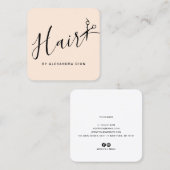 Elegant pastel blush & zwarte schaar vierkante visitekaartje (Voorkant / Achterkant)