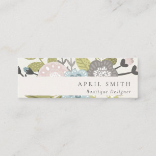 Elegant Pastel Boho Blush Blue Green Leafy Floral Mini Visitekaartje