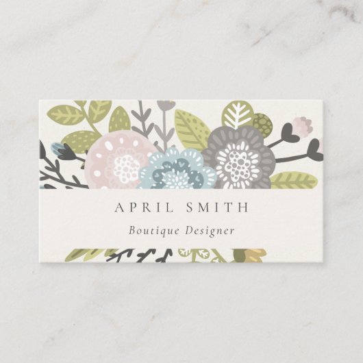 Elegant Pastel Boho Blush Blue Green Leafy Floral Visitekaartje (Voorkant)