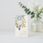 Elegant Pastel Boho Blush Blue Green Leafy Floral Visitekaartje (Staand voorkant)