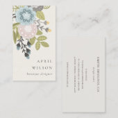 Elegant Pastel Boho Blush Blue Green Leafy Floral Visitekaartje (Voorkant / Achterkant)