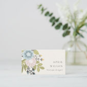 Elegant Pastel Boho Blush Blue Green Leafy Floral Visitekaartje (Staand voorkant)