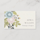 Elegant Pastel Boho Blush Blue Green Leafy Floral Visitekaartje (Voorkant)