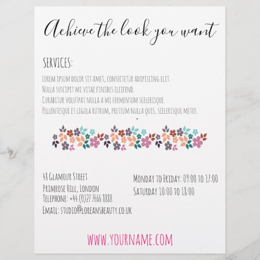 Elegant Pastel Bride Wavy Hair Styling Floral  Flyer (Achterkant)