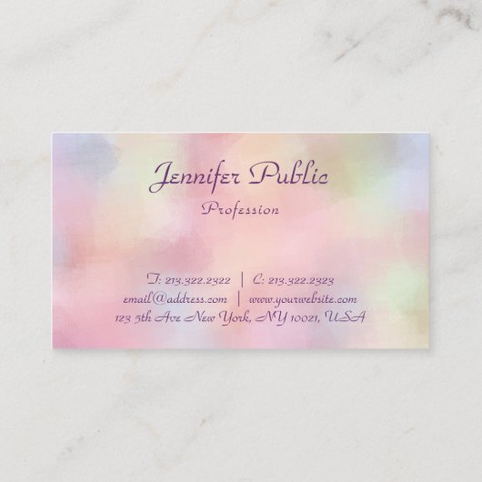 Elegant Pastel Colors Handgeschreven Script Sjablo Visitekaartje (Achterkant)