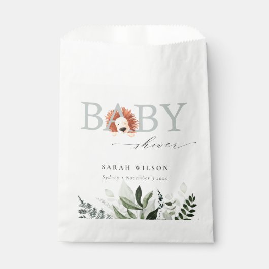 Elegant pastel Cute Boho Lion Foliage Baby shower Bedankzakje (Voorkant)