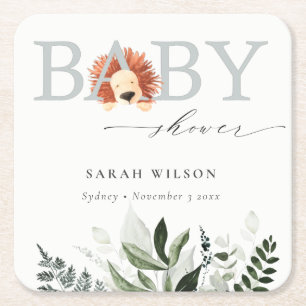 Elegant pastel Cute Boho Lion Foliage Baby shower Kartonnen Onderzetters