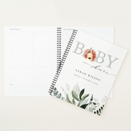 Elegant pastel Cute Boho Lion Foliage Baby shower Planner (Display)