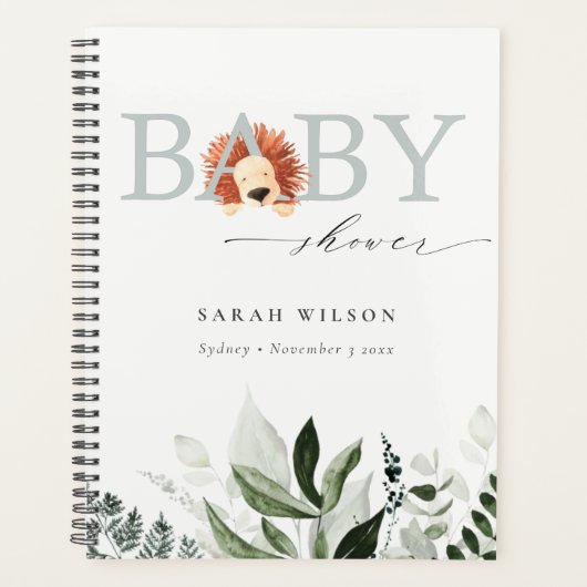 Elegant pastel Cute Boho Lion Foliage Baby shower Planner (Voorkant)