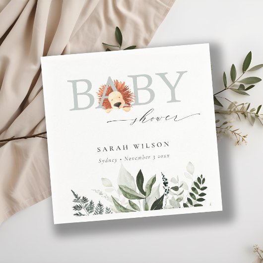 Elegant pastel Cute Boho Lion Foliage Baby shower Servet