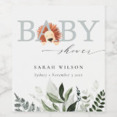 Elegant pastel Cute Boho Lion Foliage Baby shower Wijn Etiket (Enkel label)