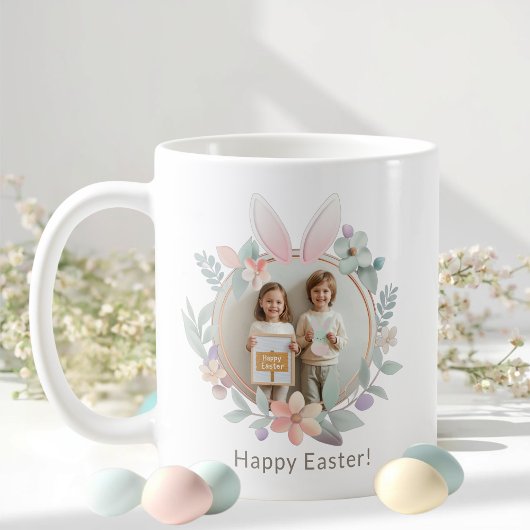 Elegant Pastel Easter Photo Mug | Bunny Frame Koffiemok