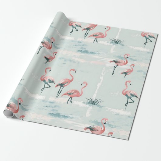 Elegant pastel flamingo patroon cadeaupapier (Uitgerold)