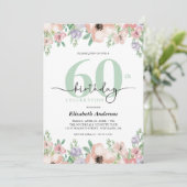 Elegant Pastel Floral 60th Birthday Party Kaart (Staand voorkant)
