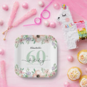 Elegant Pastel Floral 60th Birthday Party Papieren Bordje (Feest)