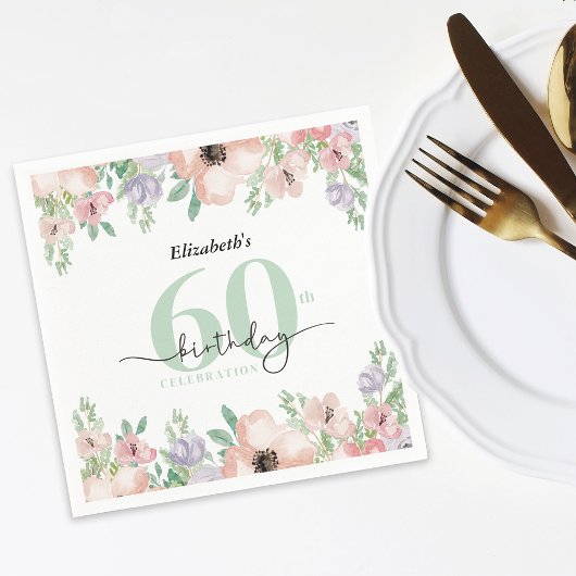 Elegant Pastel Floral 60th Birthday Party Servet