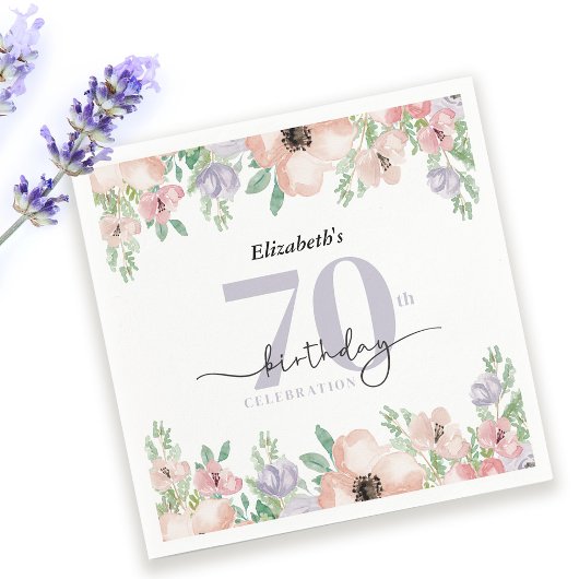 Elegant Pastel Floral 70th Birthday Party Servet