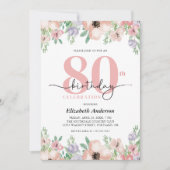 Elegant Pastel Floral 80th Birthday Party Kaart (Voorkant)
