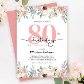 Elegant Pastel Floral 80th Birthday Party Kaart