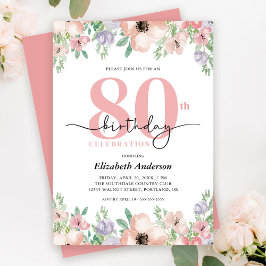 Elegant Pastel Floral 80th Birthday Party Kaart