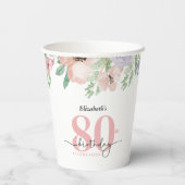Elegant Pastel Floral 80th Birthday Party Papieren Bekers (Achterkant)