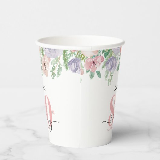 Elegant Pastel Floral 80th Birthday Party Papieren Bekers (Rechts)