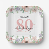 Elegant Pastel Floral 80th Birthday Party Papieren Bordje (Voorkant)